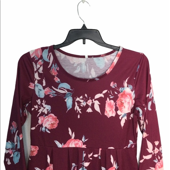 Women's L Large 12 - 14 Dress Flowers Rose Crewneck 2 Pockets Long Sleeve NWOT - Picture 7 of 8